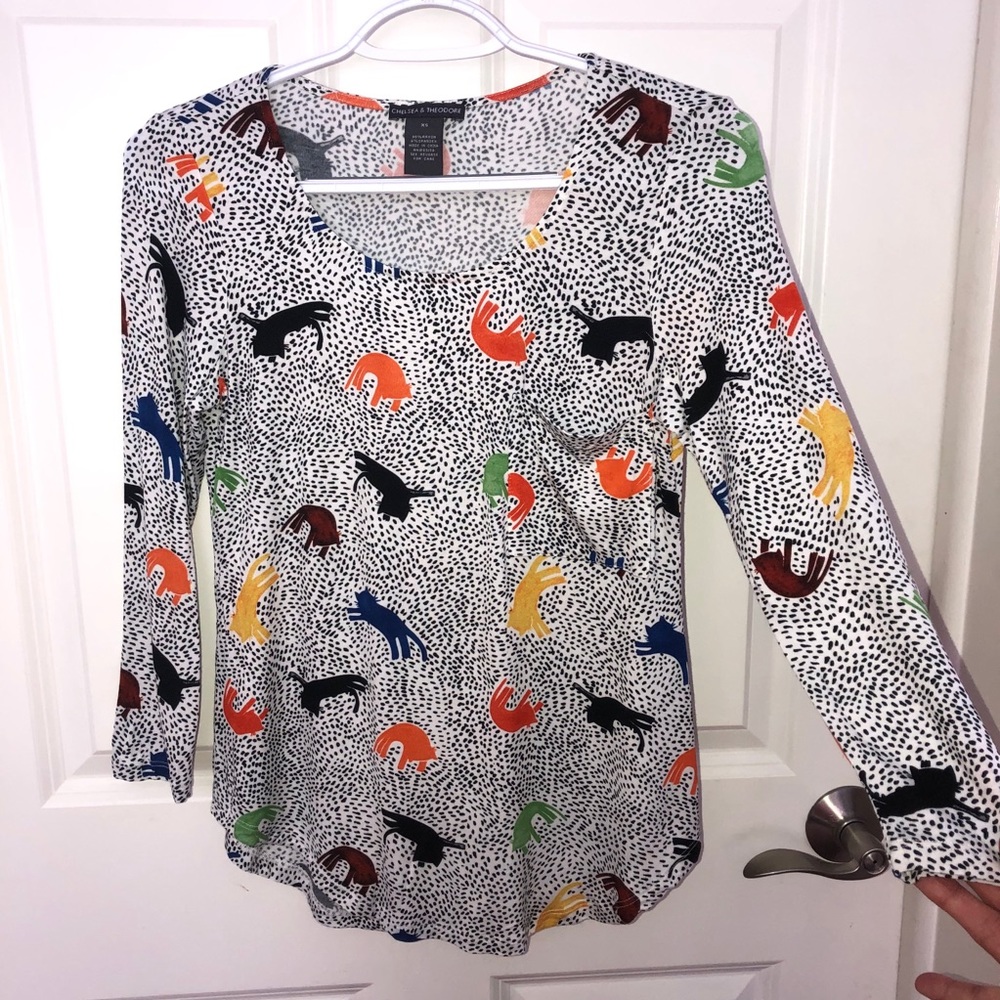 Adorable Cat Print Top XS CHELSEA & THEODORE